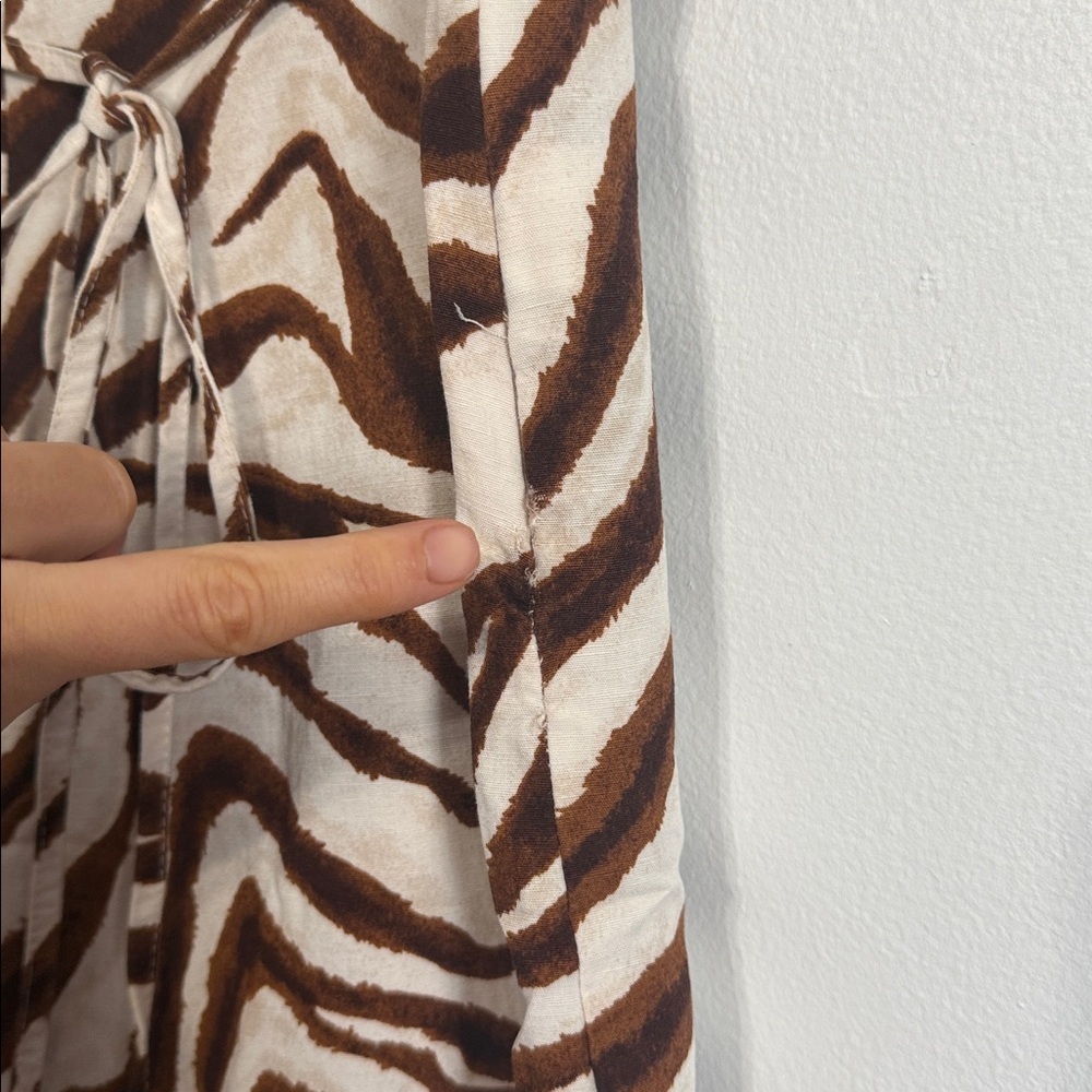 Zara Wide Leg Tie Waist Brown Zebra Print Pants - Picture 8 of 8
